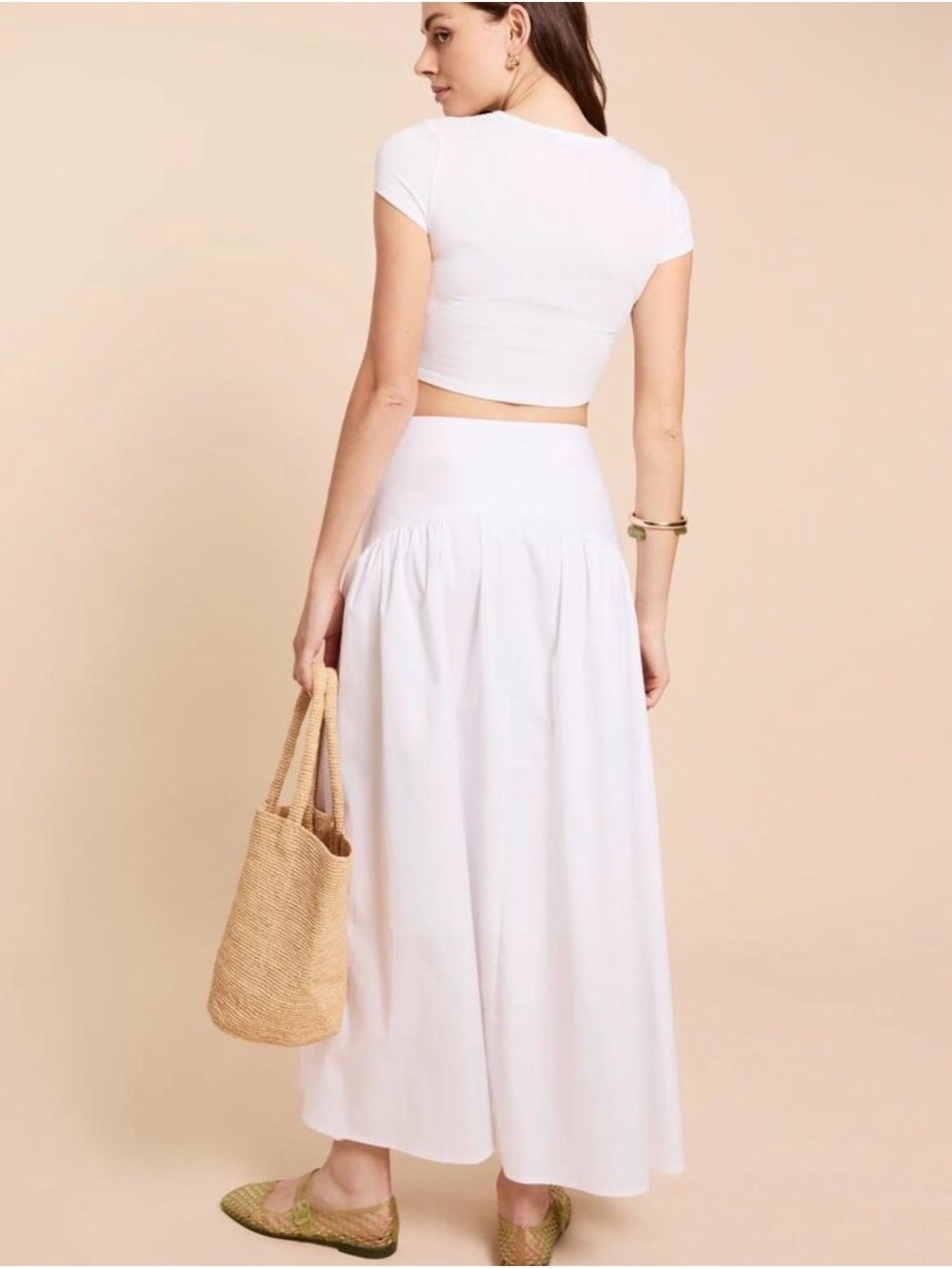 STAUD White Tiered Maxi Skirt — High Waist, Flowy Silhouette - Picture 3 of 6